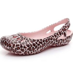 Womens Leopard Ballet Flat Lightweight Anti Slip Summer Clog Breathable Hole Sz8